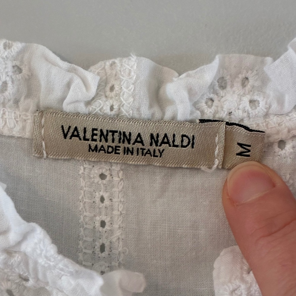 Valentina Naldi Blouse M Eyelet Cotton Boho Italian Romantic Shabby Chic Cottage - Picture 3 of 10
